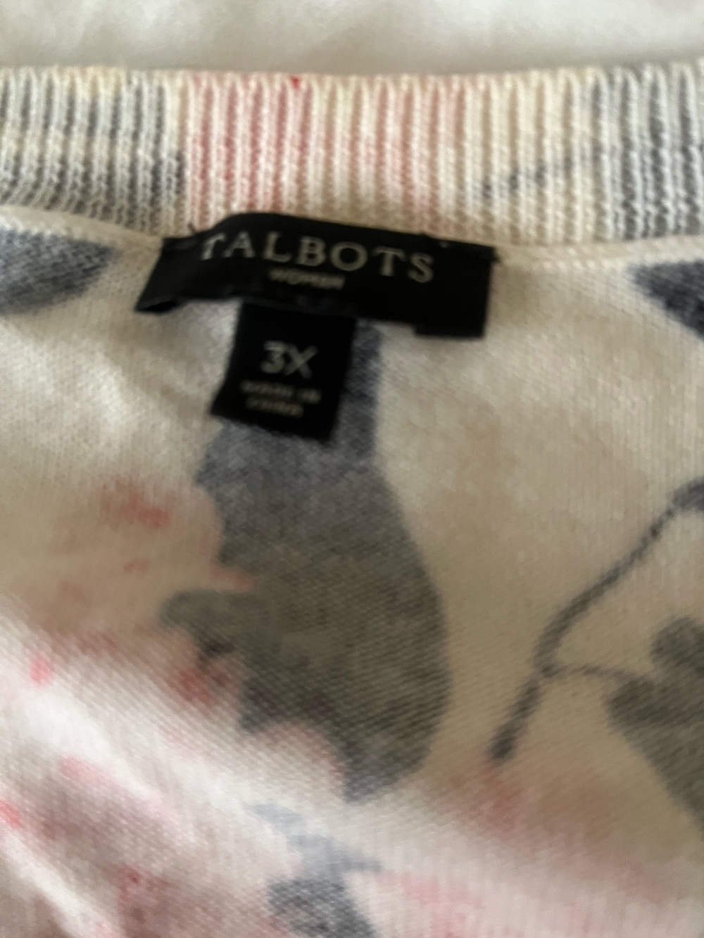 Talbots White Cardigan with Coral and Gray Floral Print - Picture 2 of 5